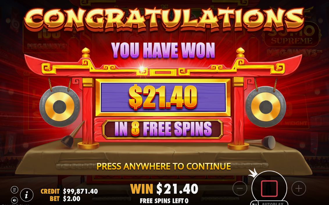 Win screen with a paid combination after a Tumble cascade